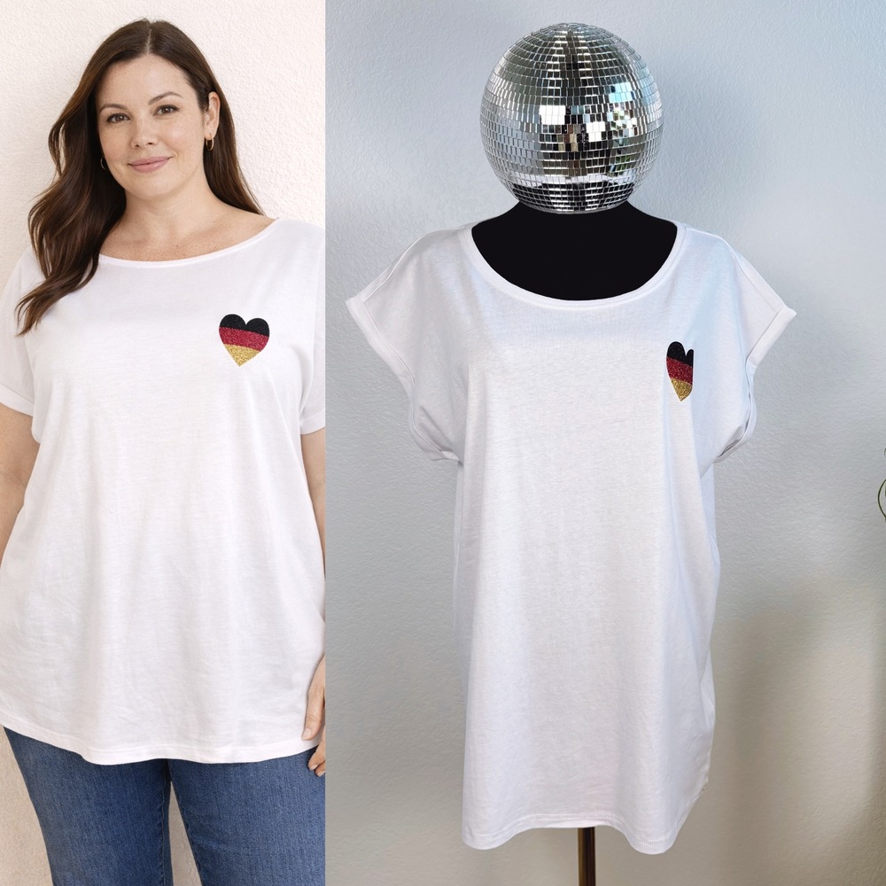 FIFA German Flag White T Shirt, Glitter Heart Tee, Women's L NWT